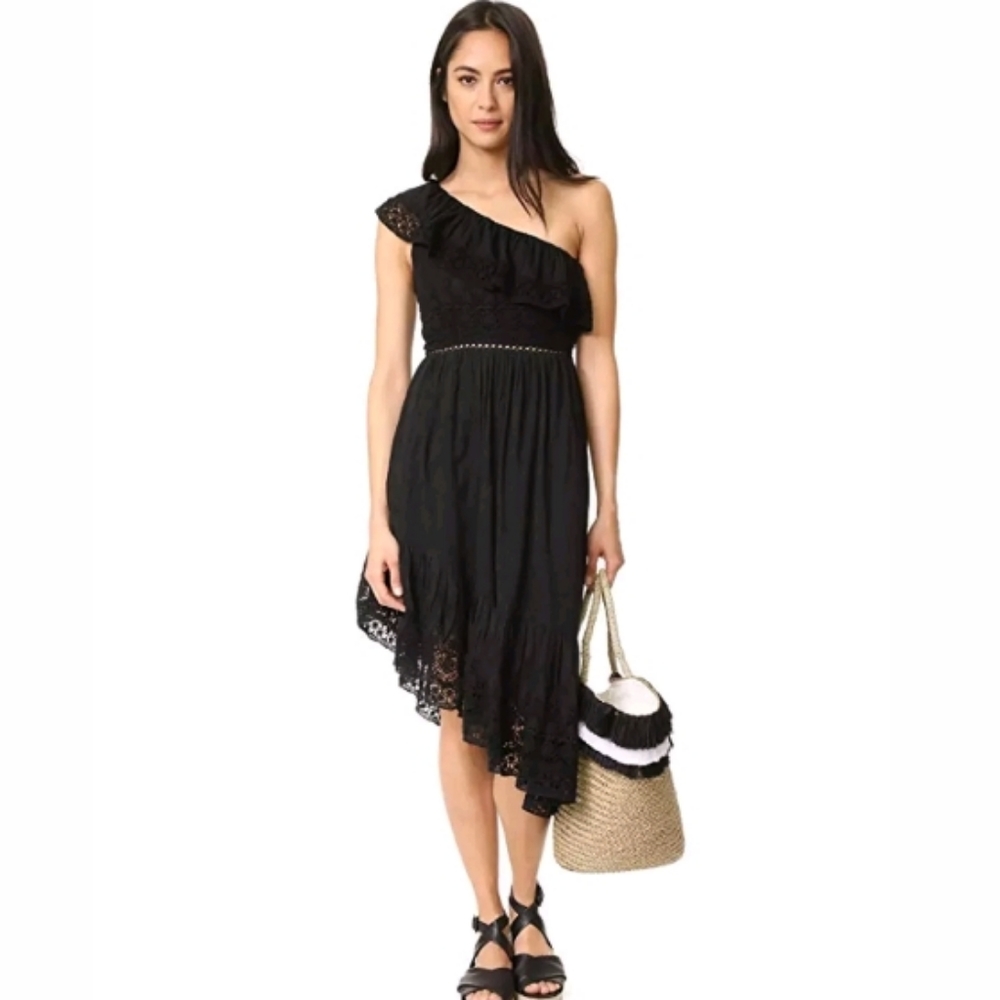 SOLD ‼️ Loveshackfancy Pamela Dress Asymmetrical Hem Black - Picture 2 of 5